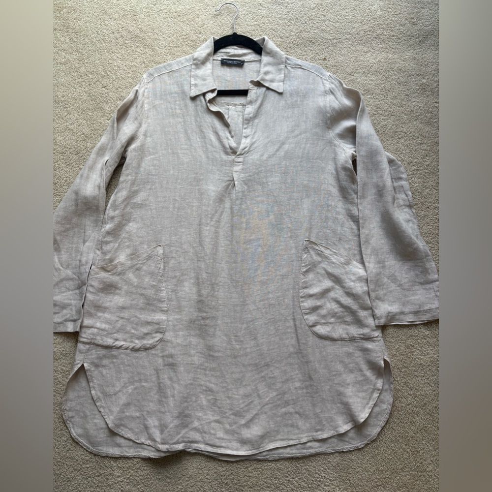 Francesca Bettini 100% Linen Tunic shirt Top Beige Made in Italy Size S - Picture 5 of 8